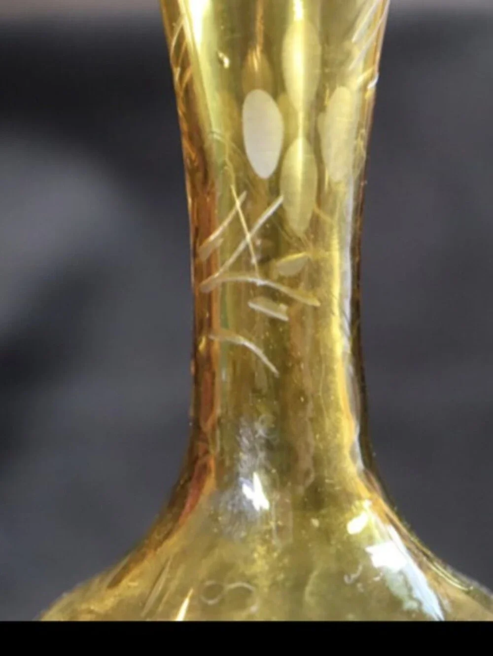 Vintage Hand-Blown Amber Etched Trumpet Bud 8” Footed Vase - Picture 2 of 7